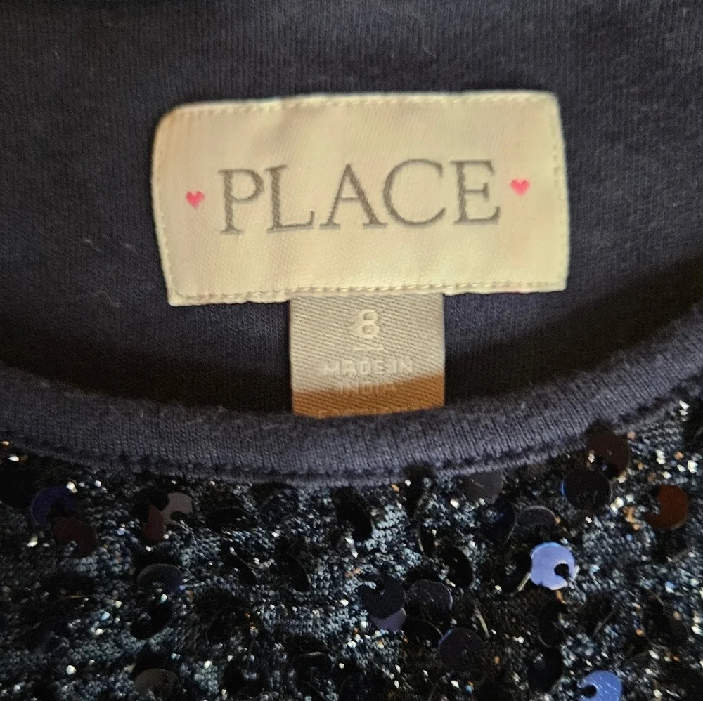 The Children's Place Girls Blue Sequined Top And Green Plaid Bottom Dress Size 8